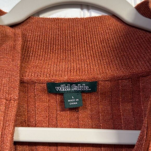 Widl Fable Women's Burnt Orange Ribbed Full Zip Cardigan Sweater - Picture 4 of 6